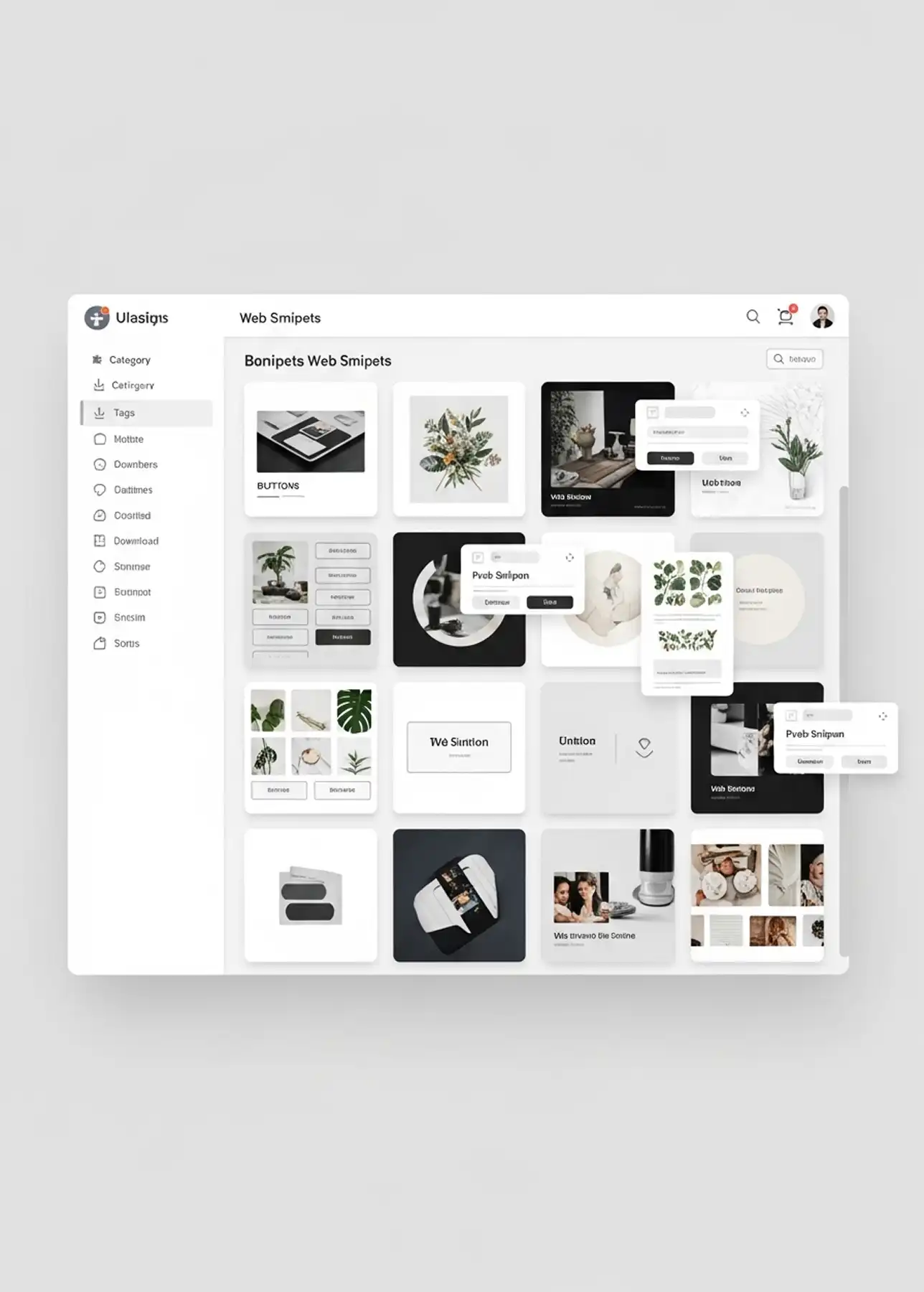 デザインスニペッツのアプリケーション画面のモックアップ